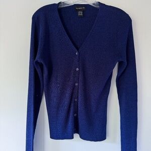 Two Twenty Five Women's Royal Blue Silk-Cotton V-neck Long Sleeve Cardigan